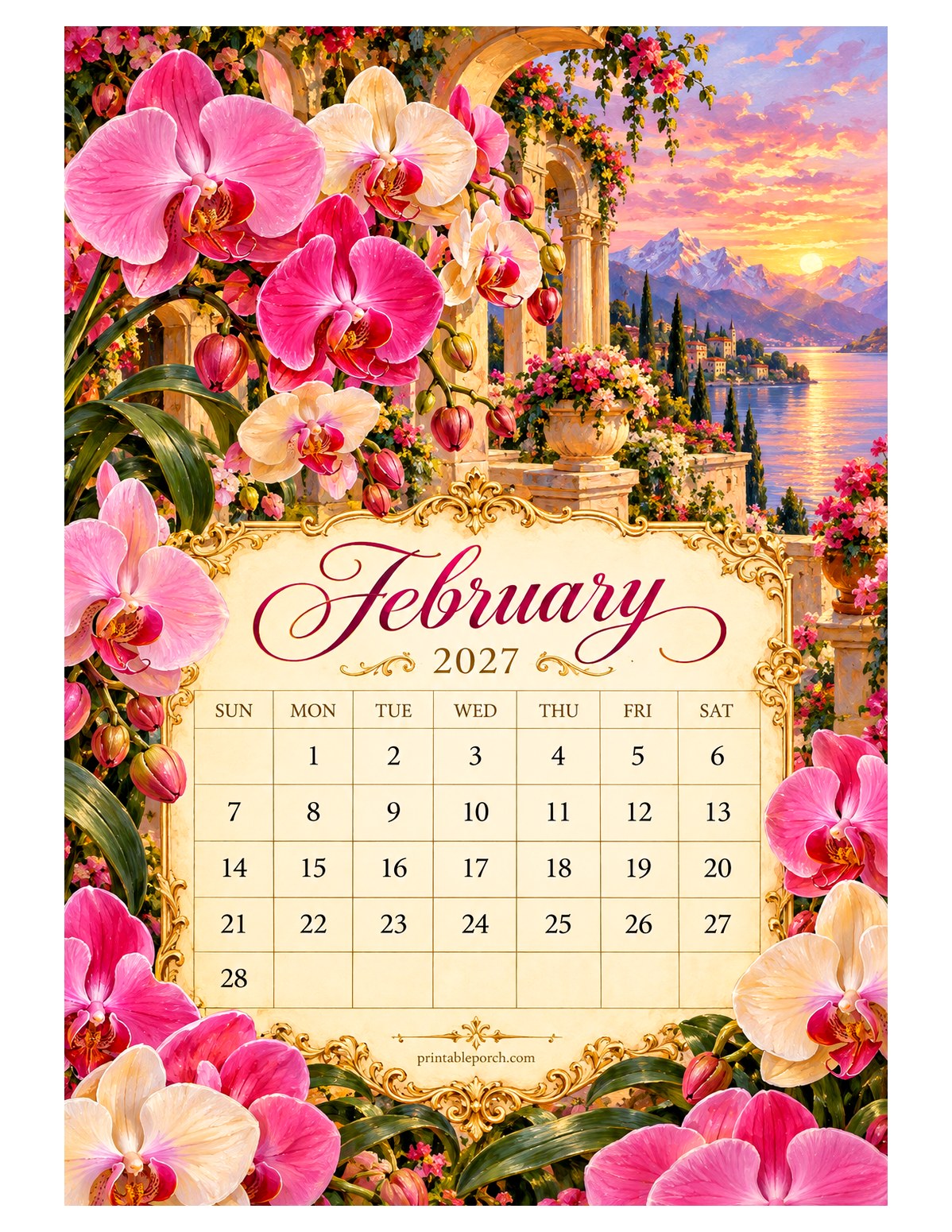 Riviera Blooms February 2027 Calendar