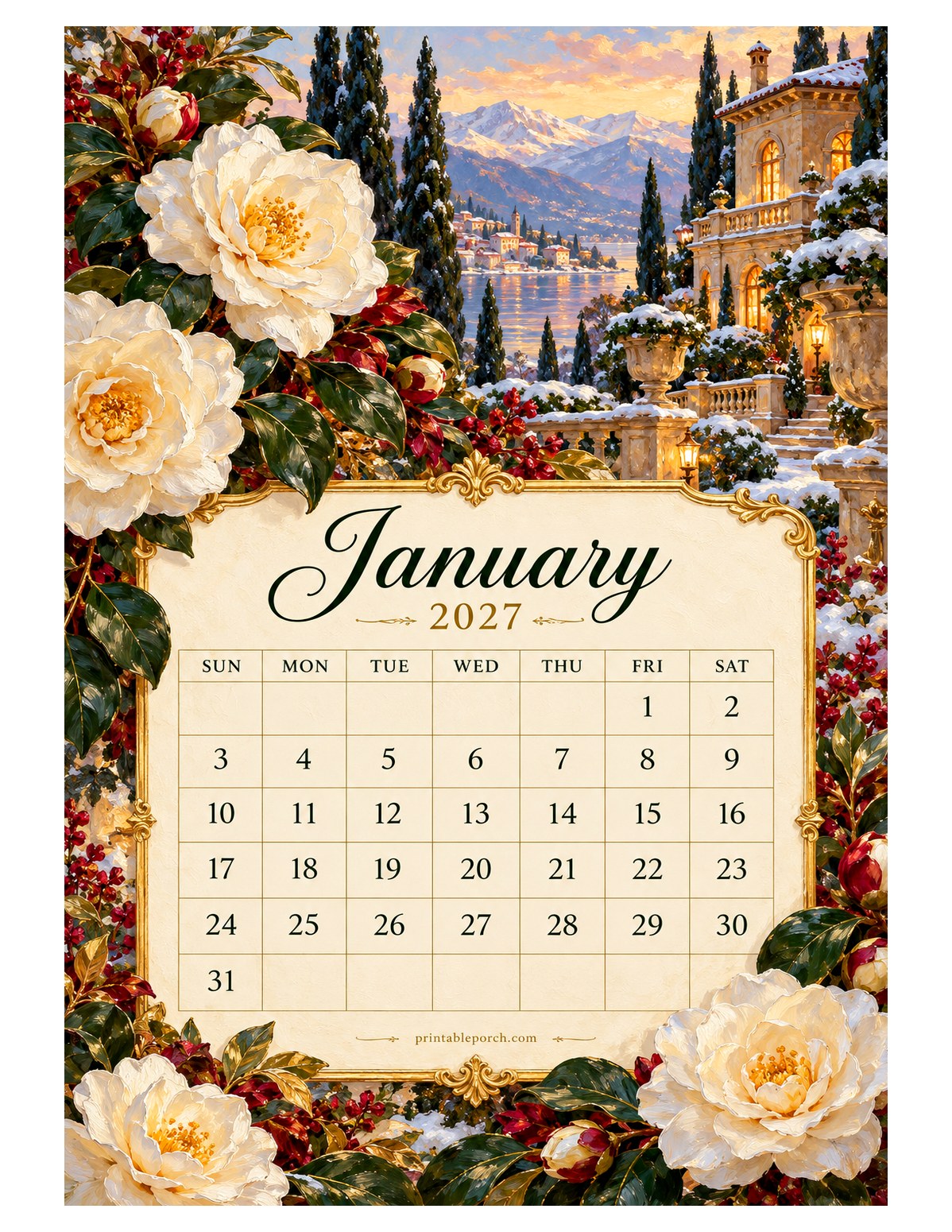 Riviera Blooms January 2027 Calendar