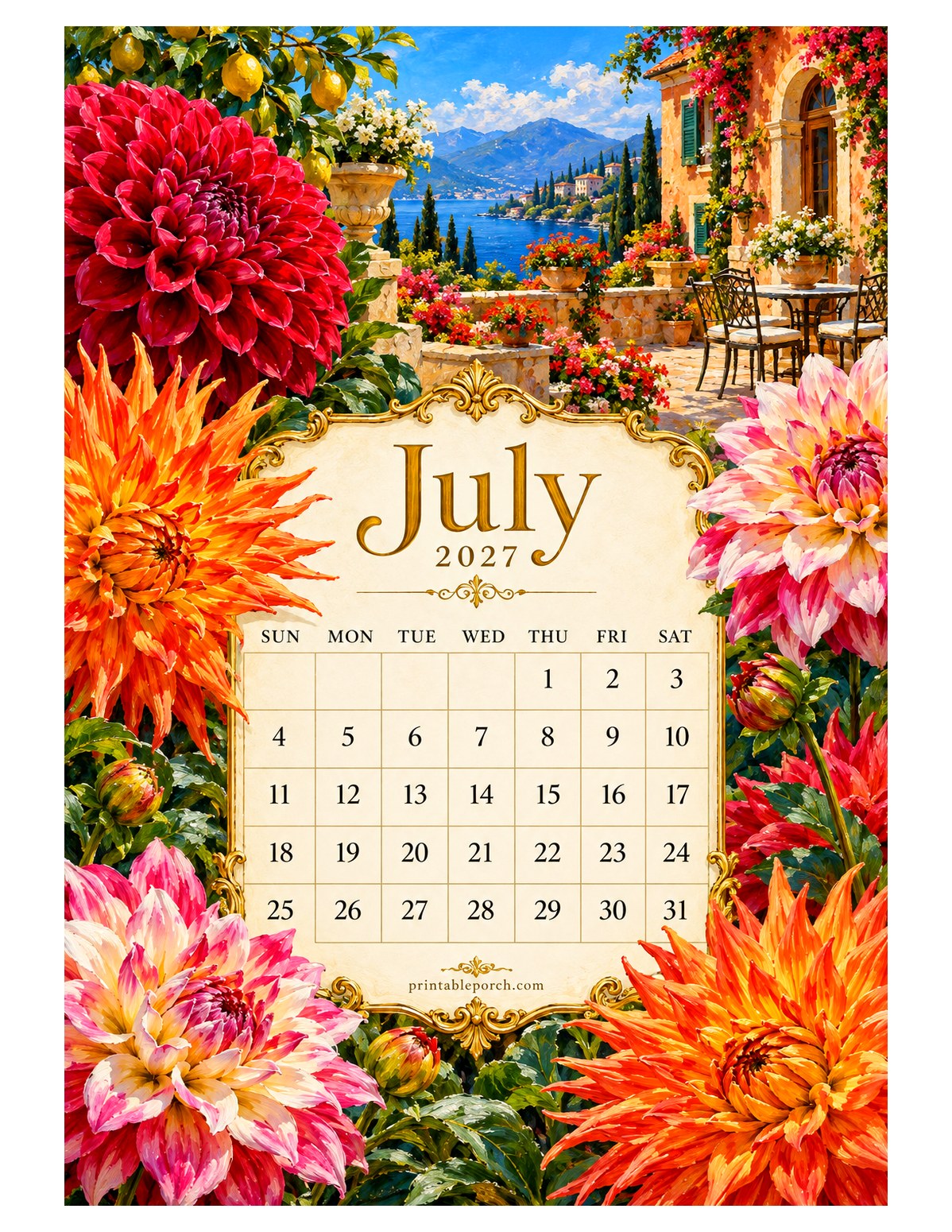 Riviera Blooms July 2027 Calendar