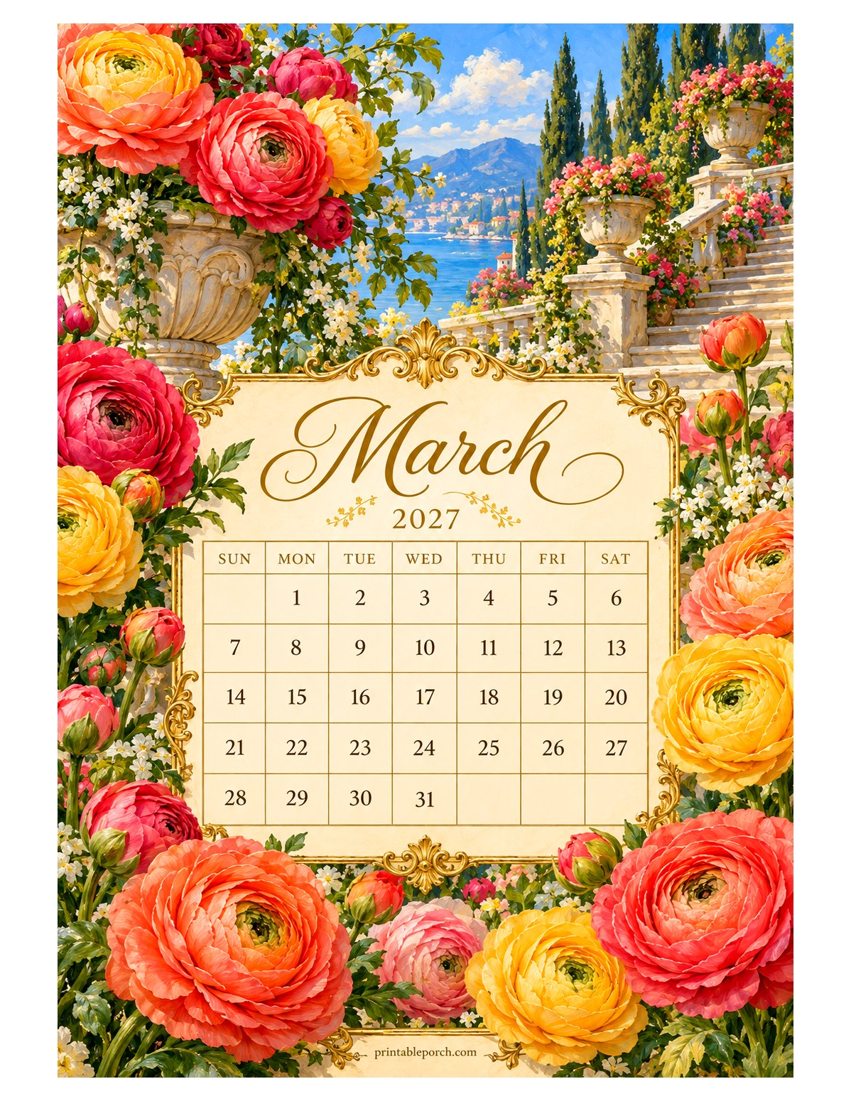Riviera Blooms March 2027 Calendar