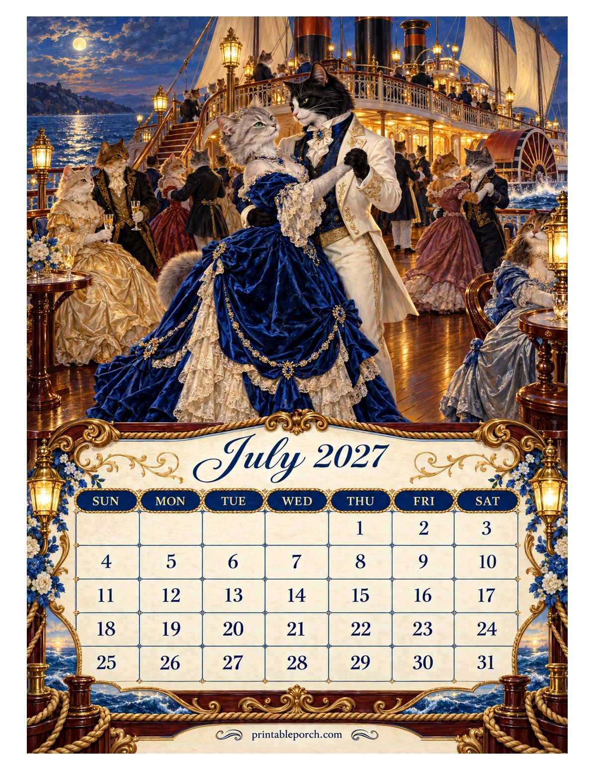 Royal Ball Cats July 2027 Calendar