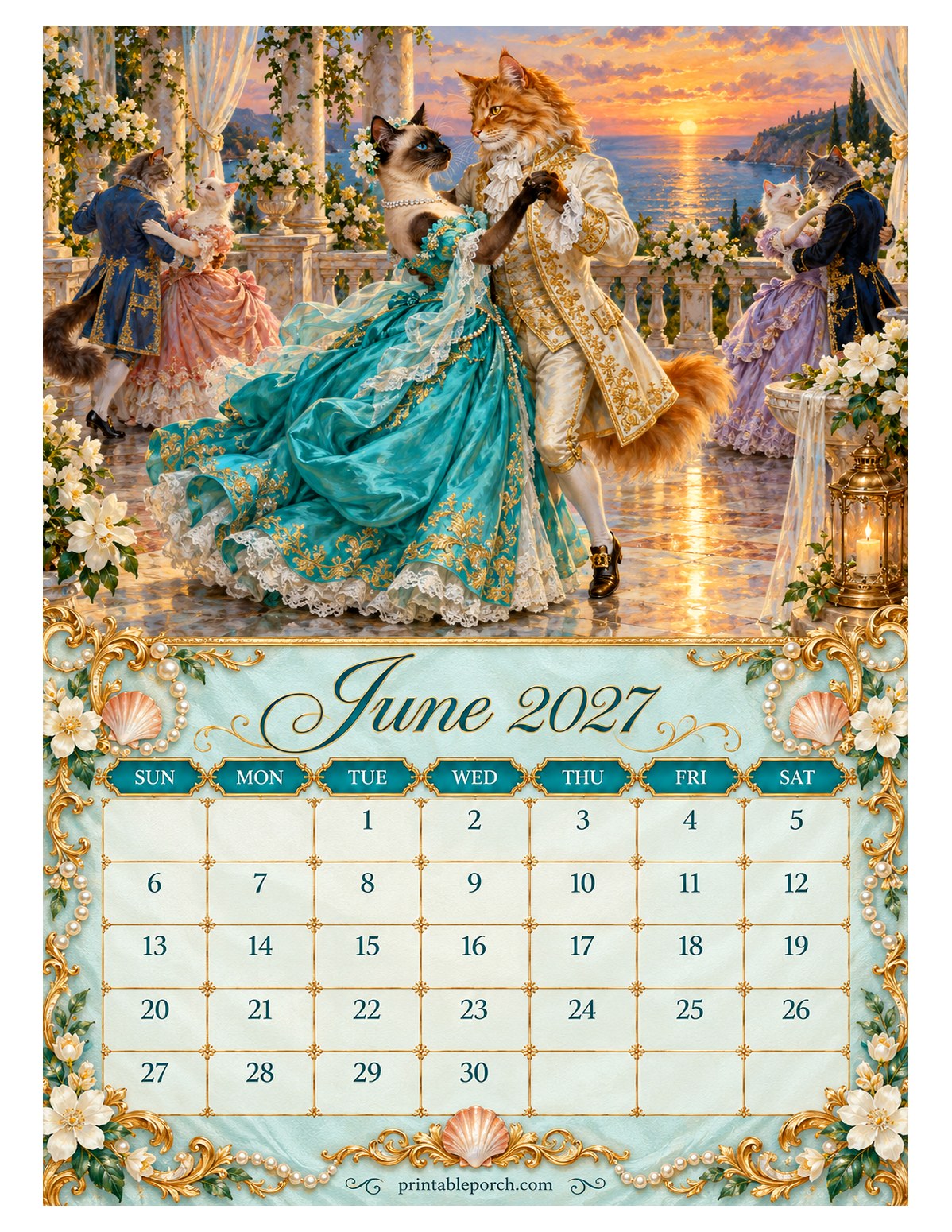 Royal Ball Cats June 2027 Calendar