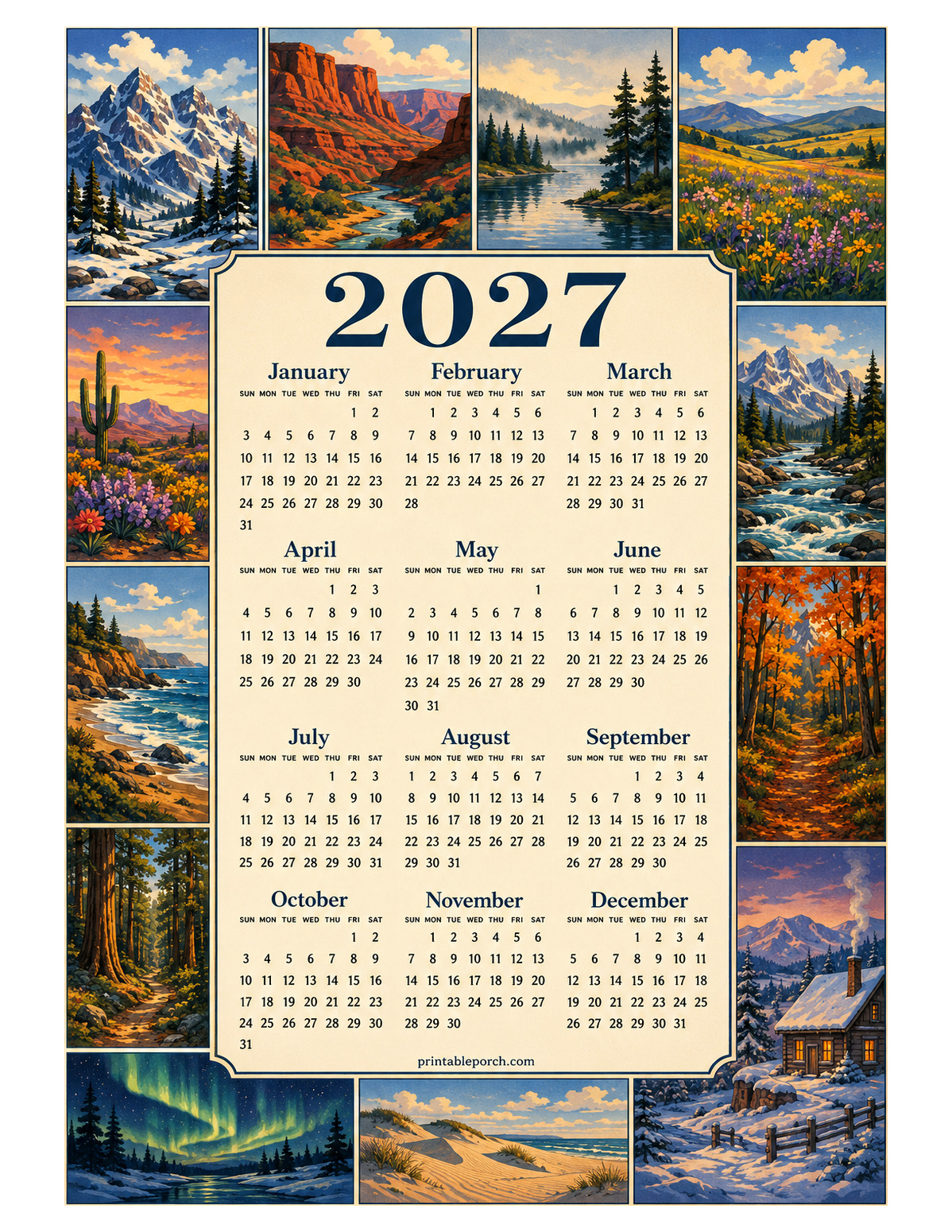 Scenic Landscapes 2027 Yearly Calendar