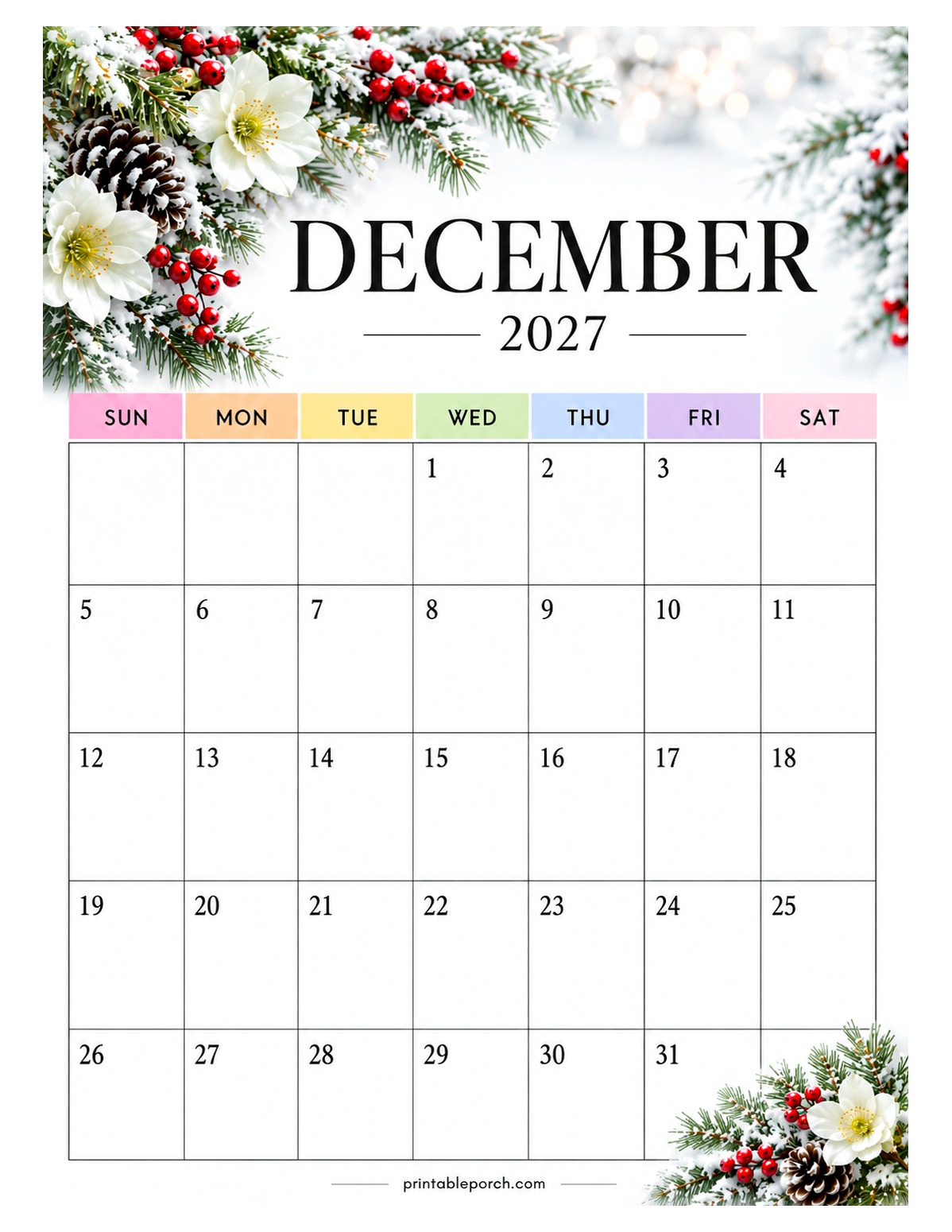 Seasonal Botanicals December 2027 Calendar