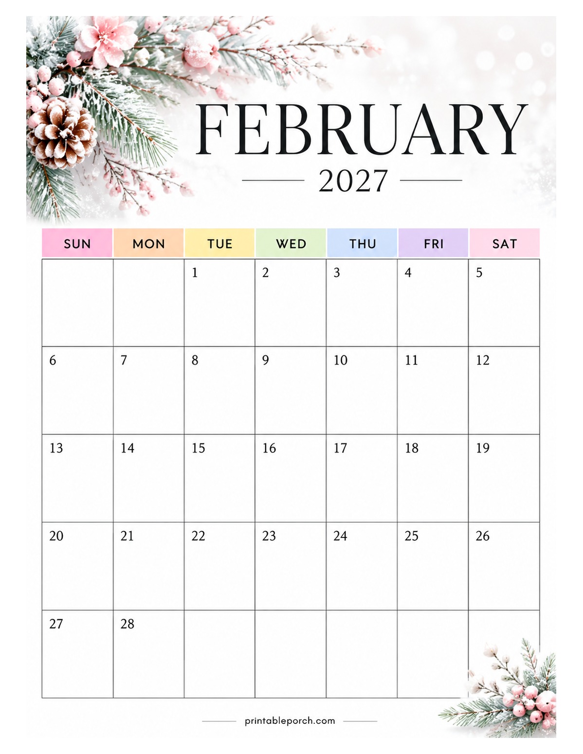 Seasonal Botanicals February 2027 Calendar