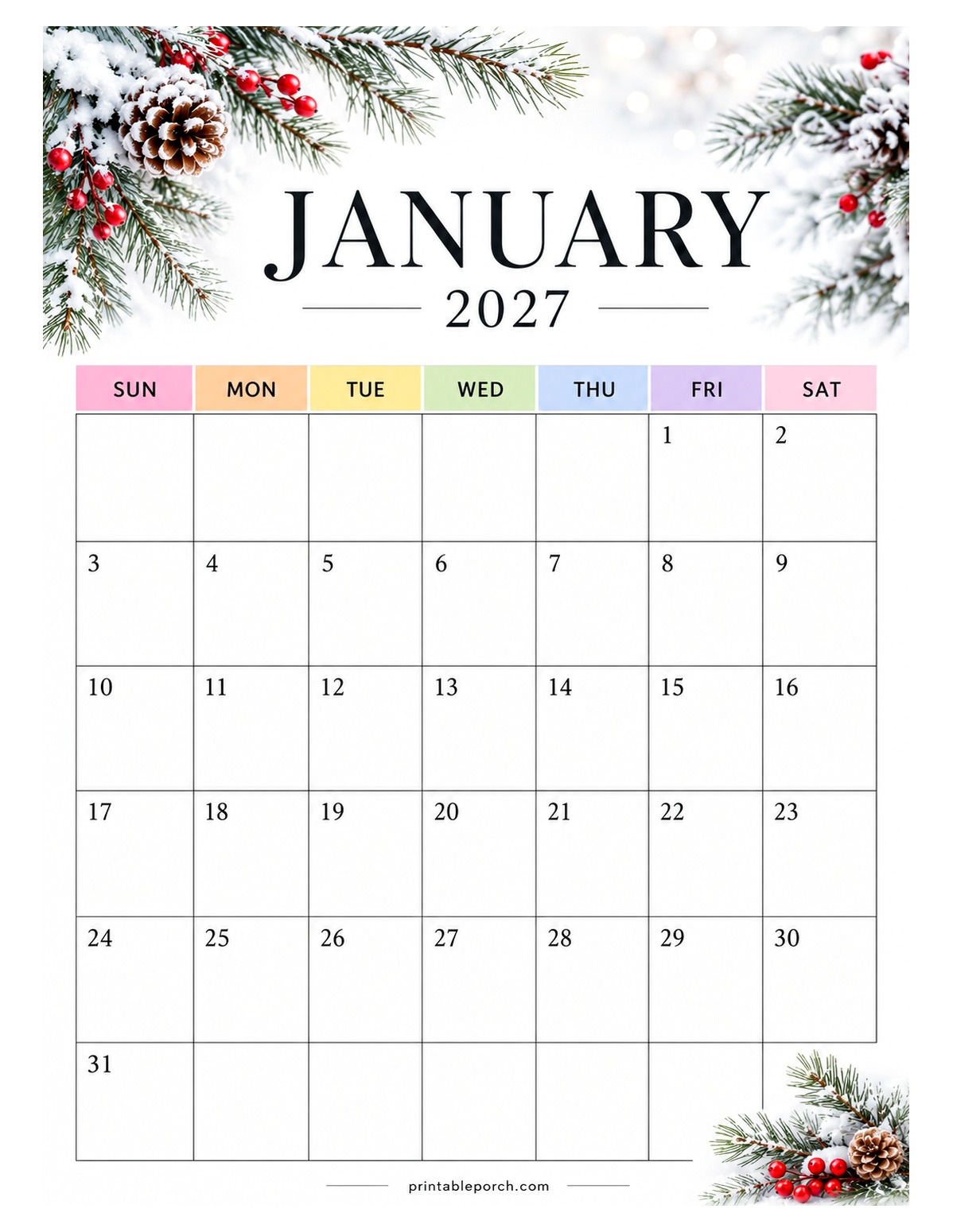 Seasonal Botanicals January 2027 Calendar