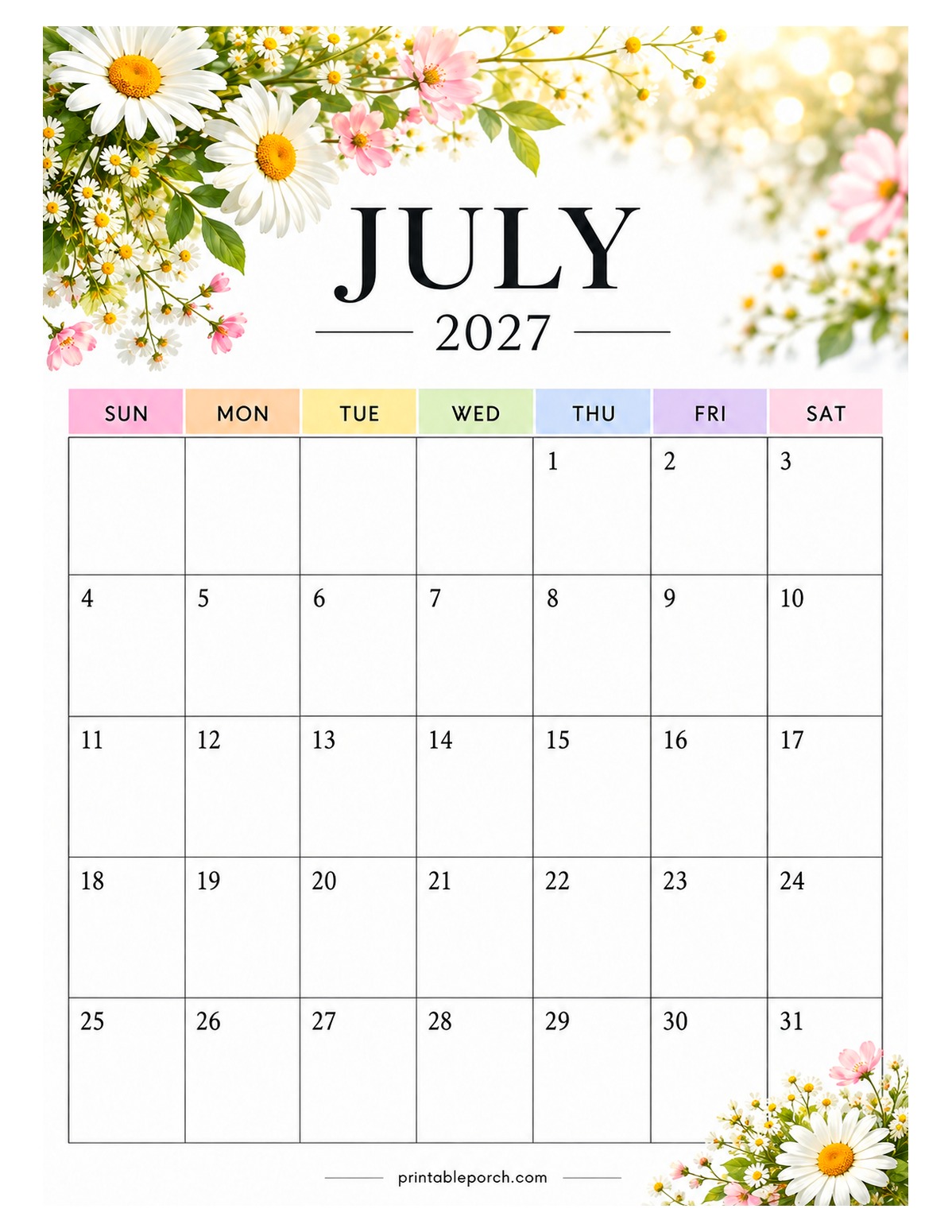 Seasonal Botanicals July 2027 Calendar