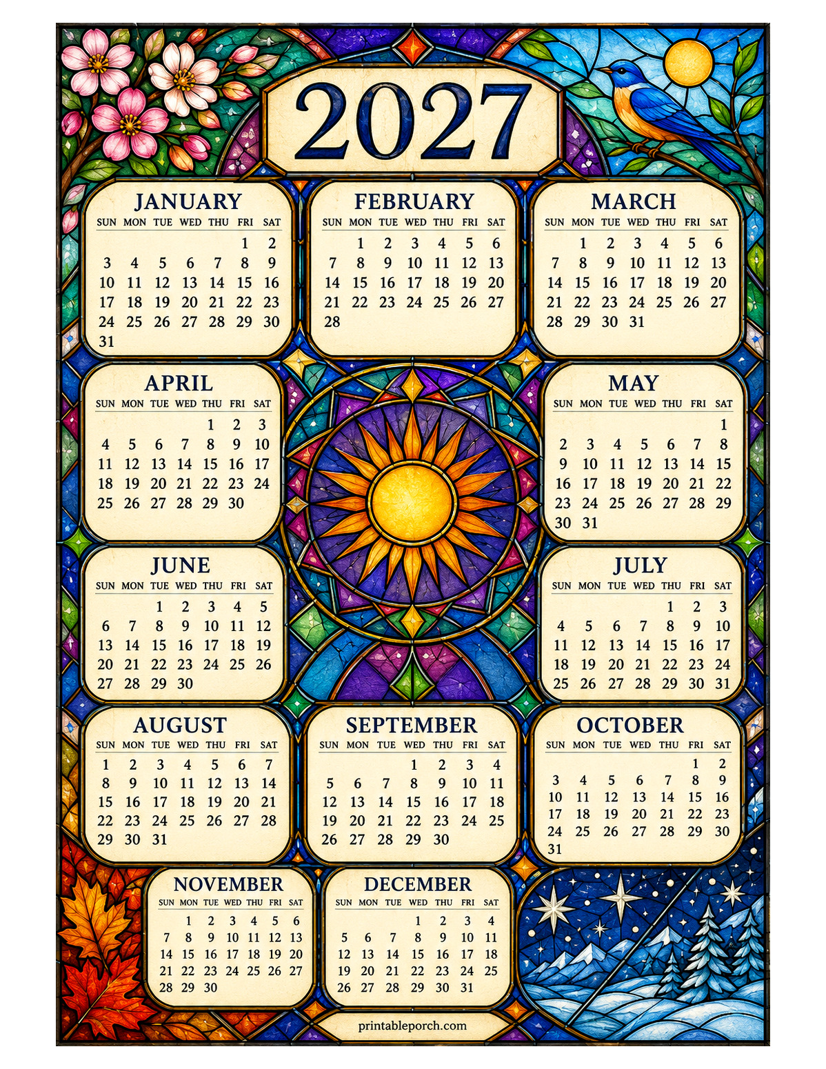 Stained Glass 2027 Yearly Calendar