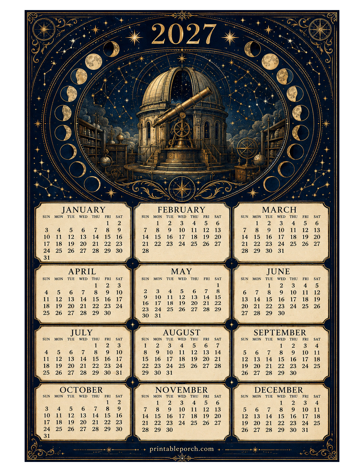 Starry Observatory 2027 Yearly Calendar