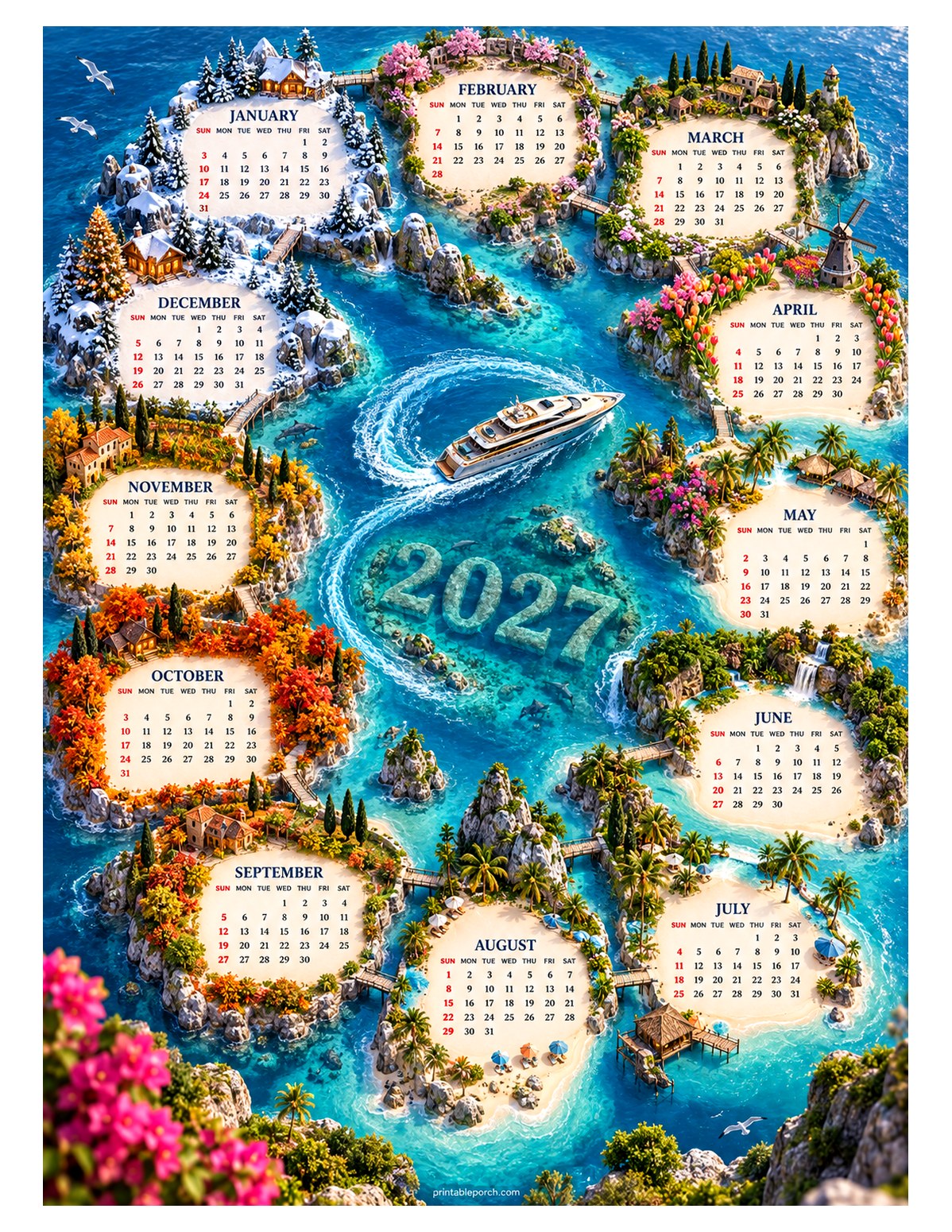 Travel 2027 Yearly Calendar - Archipelago of Seasons
