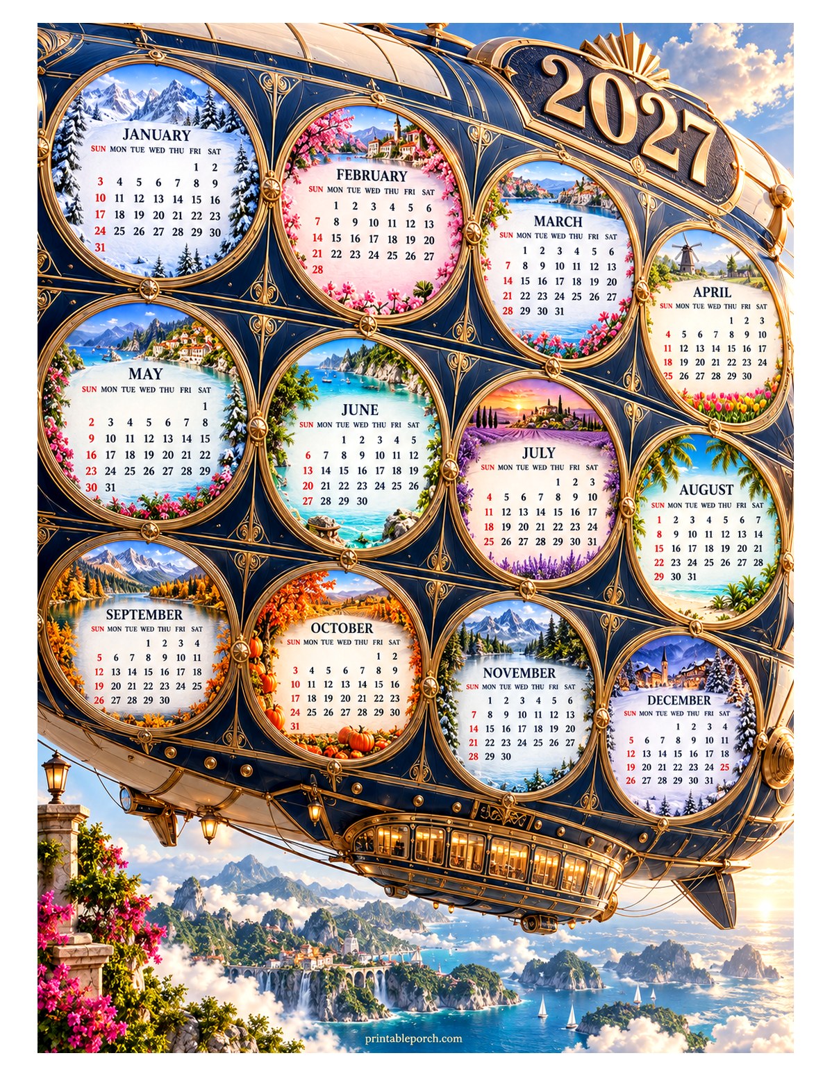 Travel 2027 Yearly Calendar - Art Deco Airship