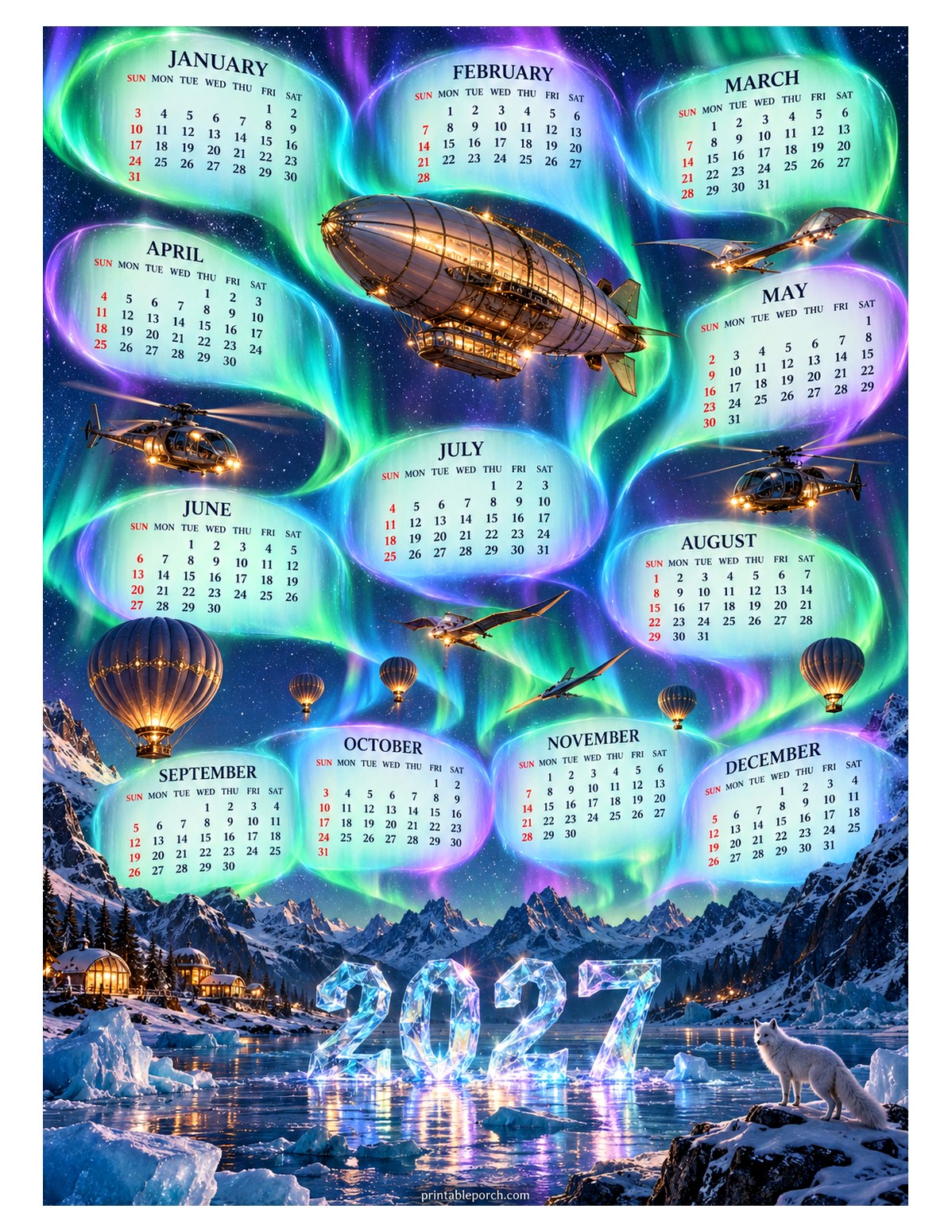 Travel 2027 Yearly Calendar - Aurora Flotilla
