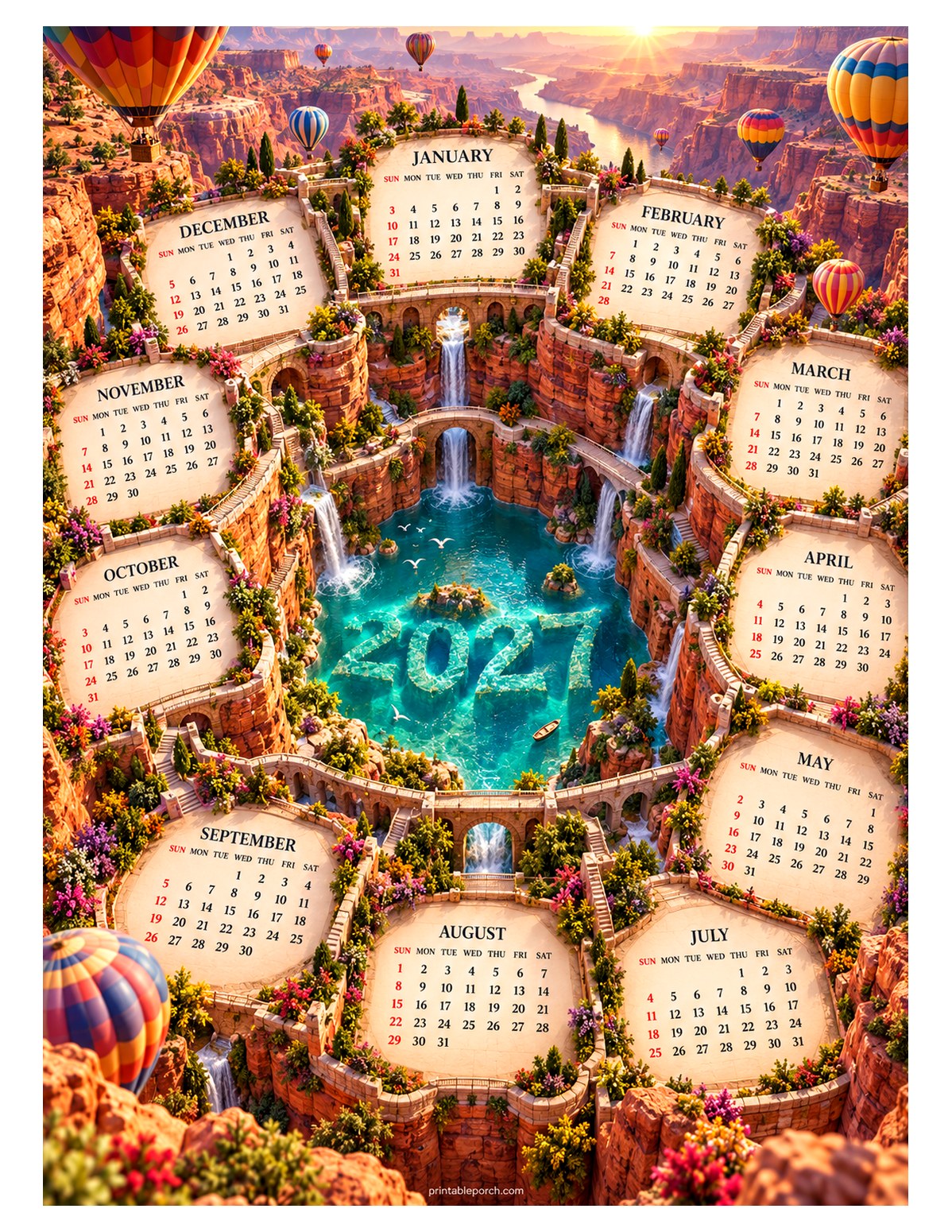 Travel 2027 Yearly Calendar - Canyon Balloons