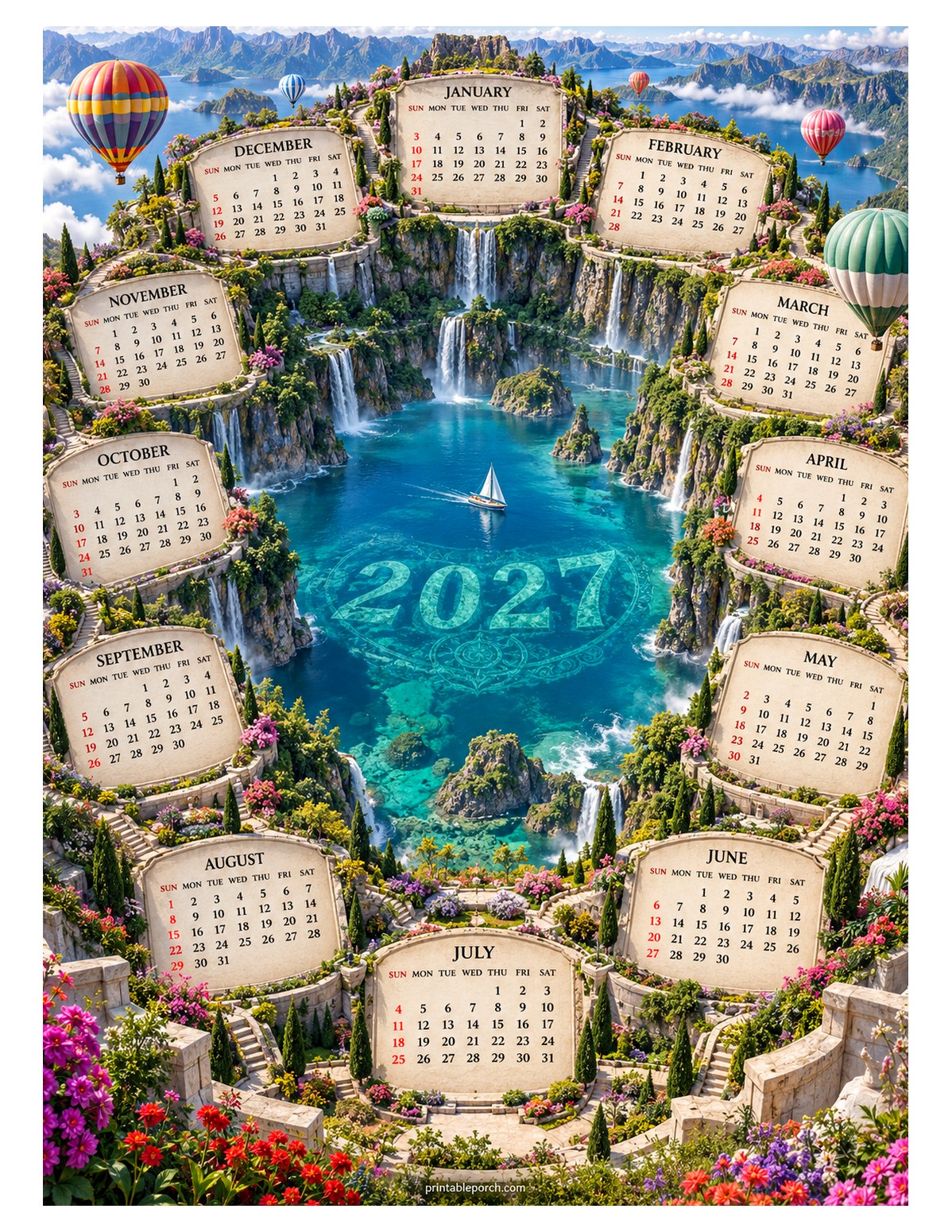 Travel 2027 Yearly Calendar - Emerald Caldera