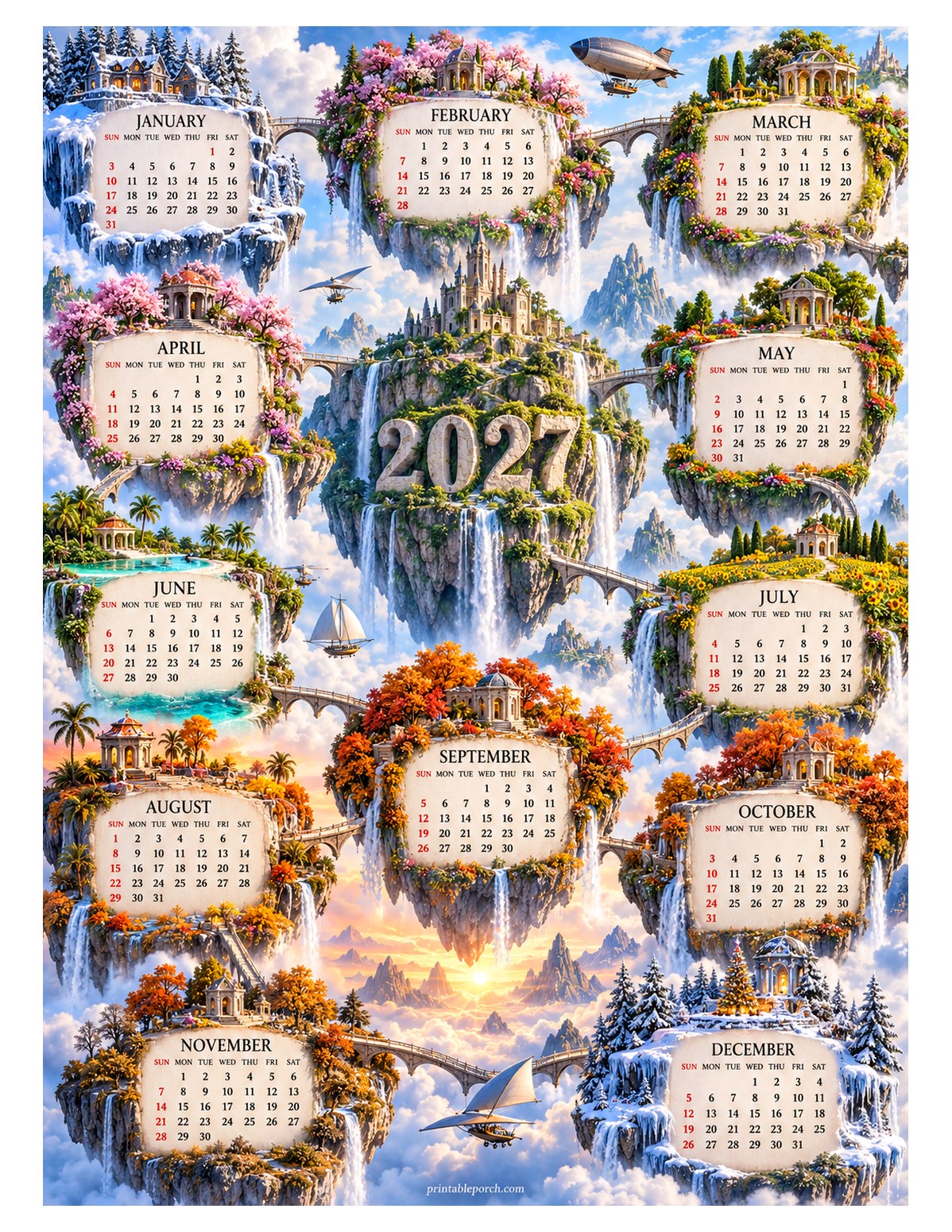 Travel 2027 Yearly Calendar - Floating Islands