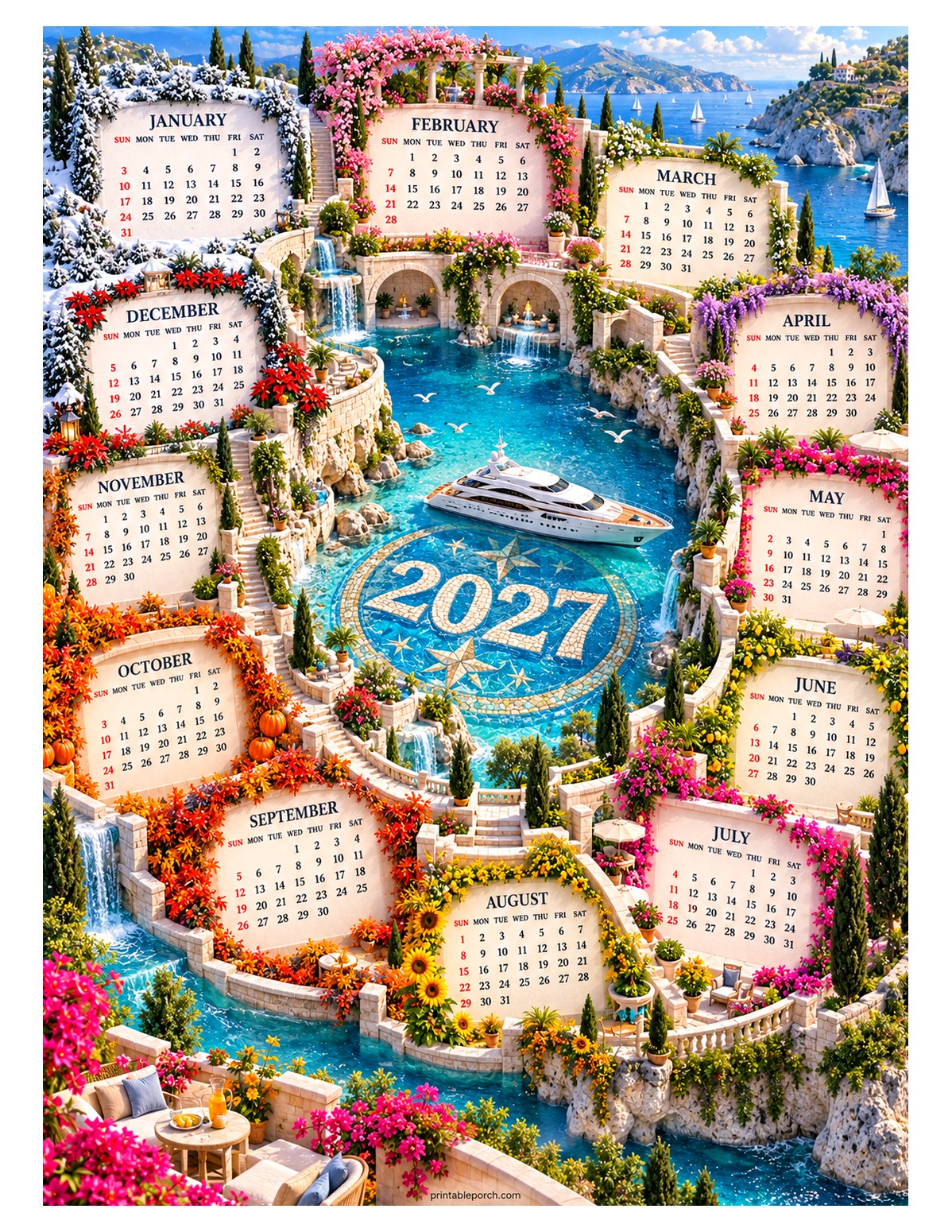 Travel 2027 Yearly Calendar - Riviera Terraces