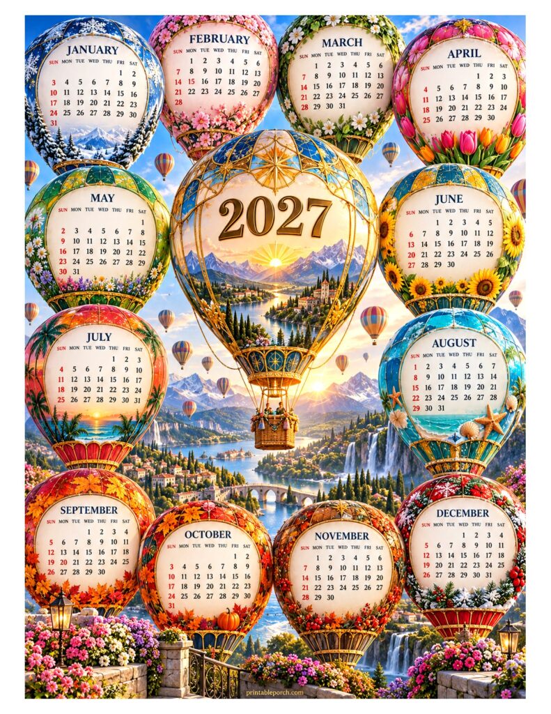 Free Printable Travel Calendar 2027 - Printable Porch