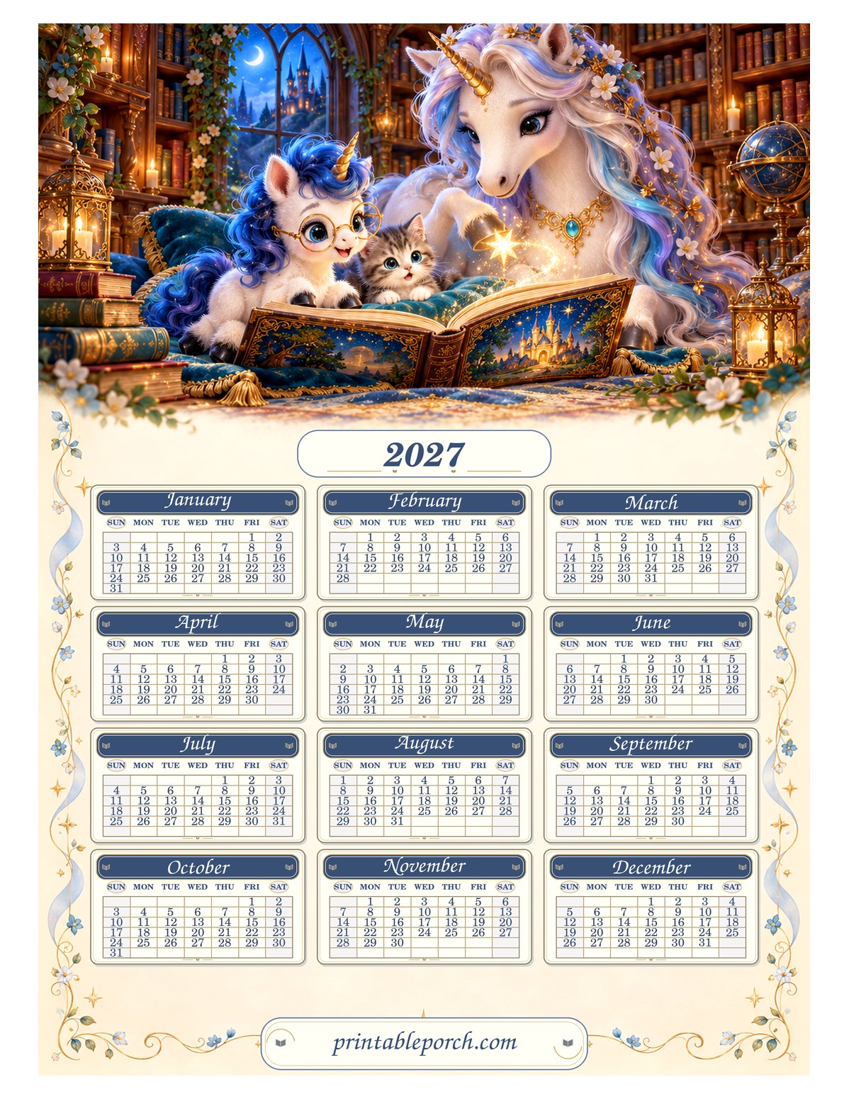 Unicorn 2027 Yearly Calendar - Library Story Time