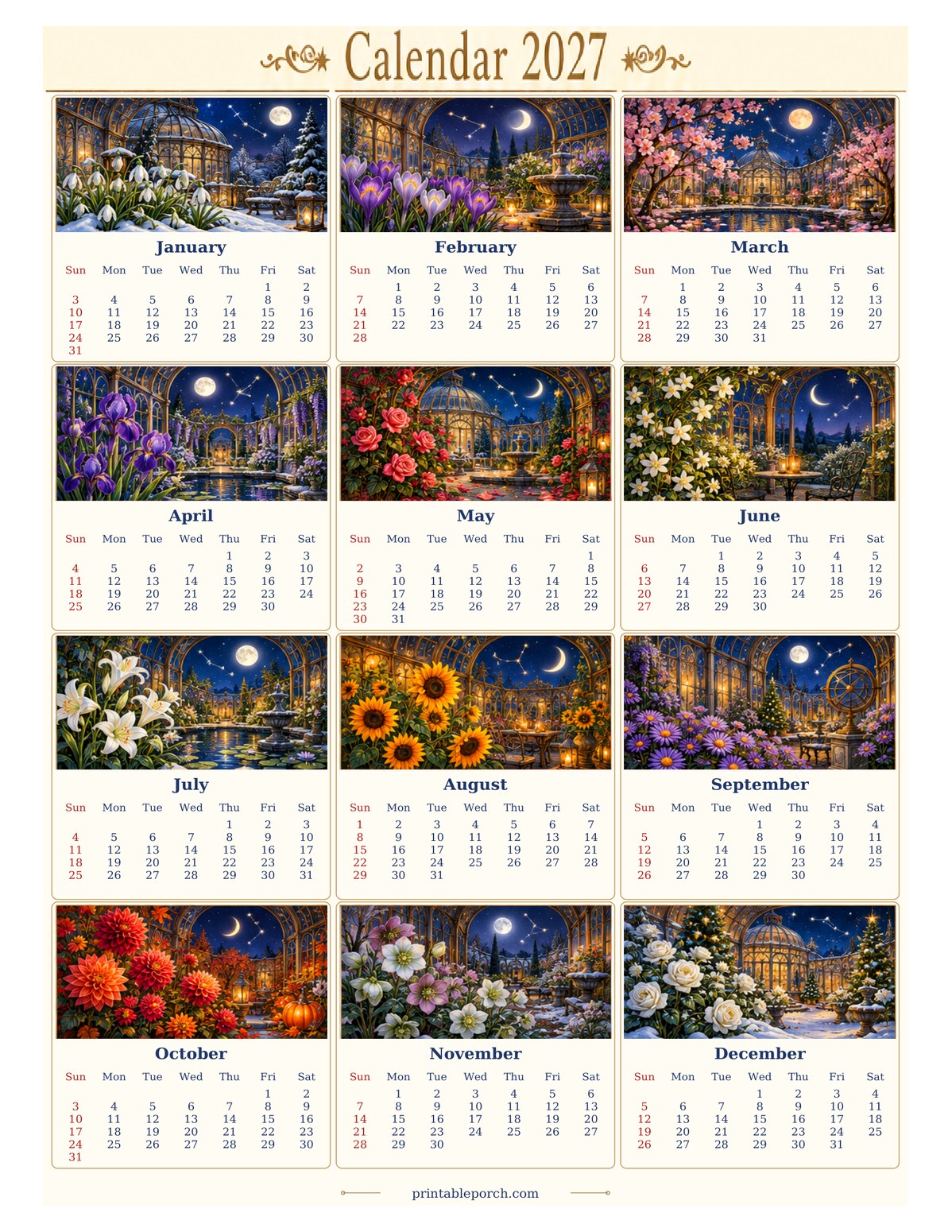 Vintage Calendar 2027 2027 Yearly Calendar - Celestial Conservatory