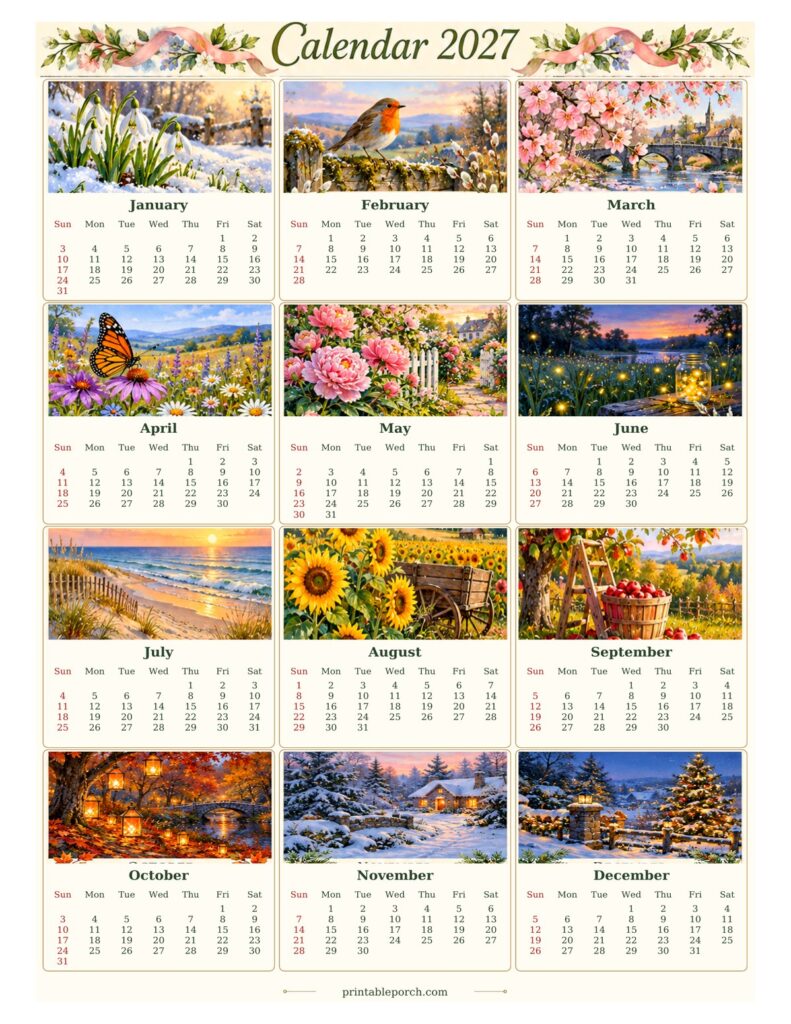 Free Printable Vintage Calendar 2027 - Printable Porch