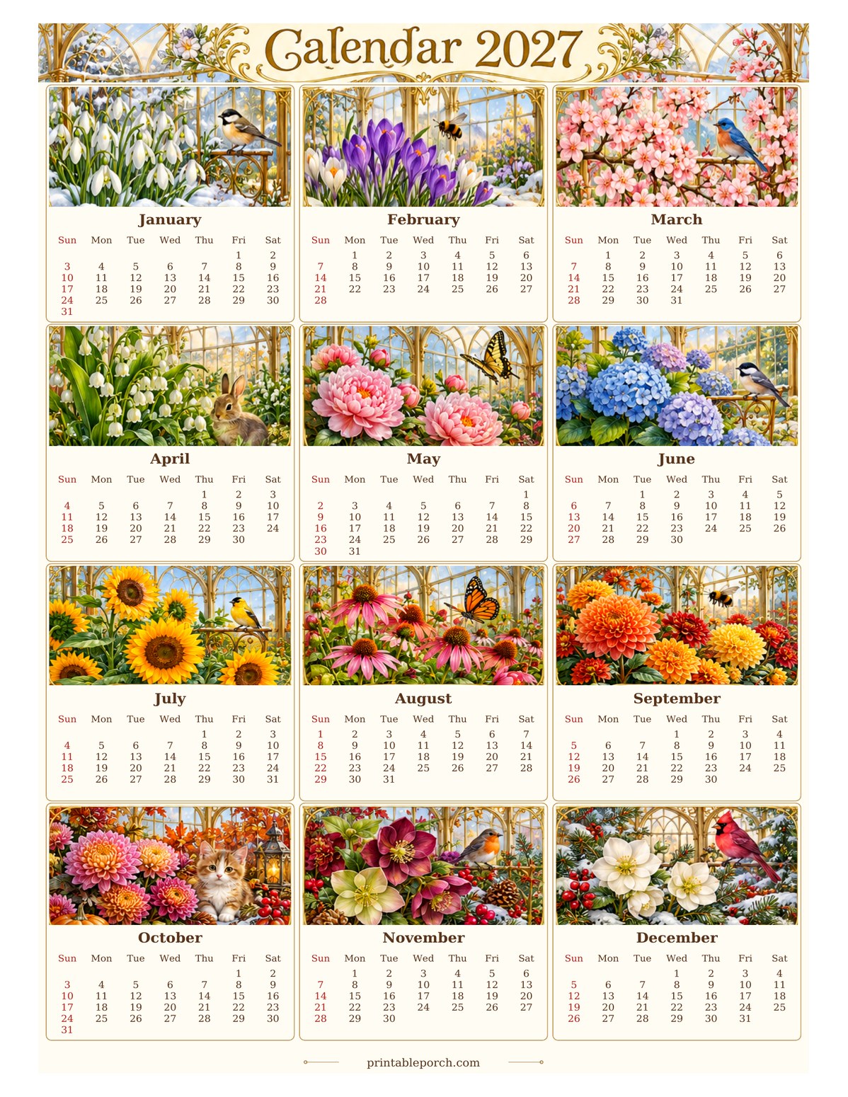 Vintage Calendar 2027 2027 Yearly Calendar - Golden Greenhouse