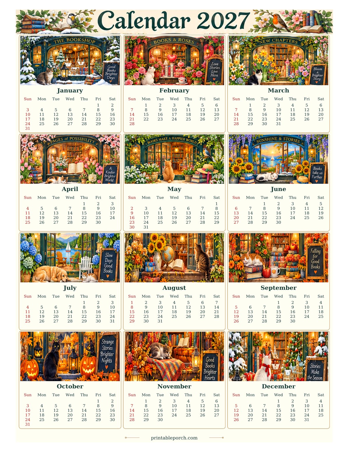 Vintage Calendar 2027 2027 Yearly Calendar - Storybook Bookshop