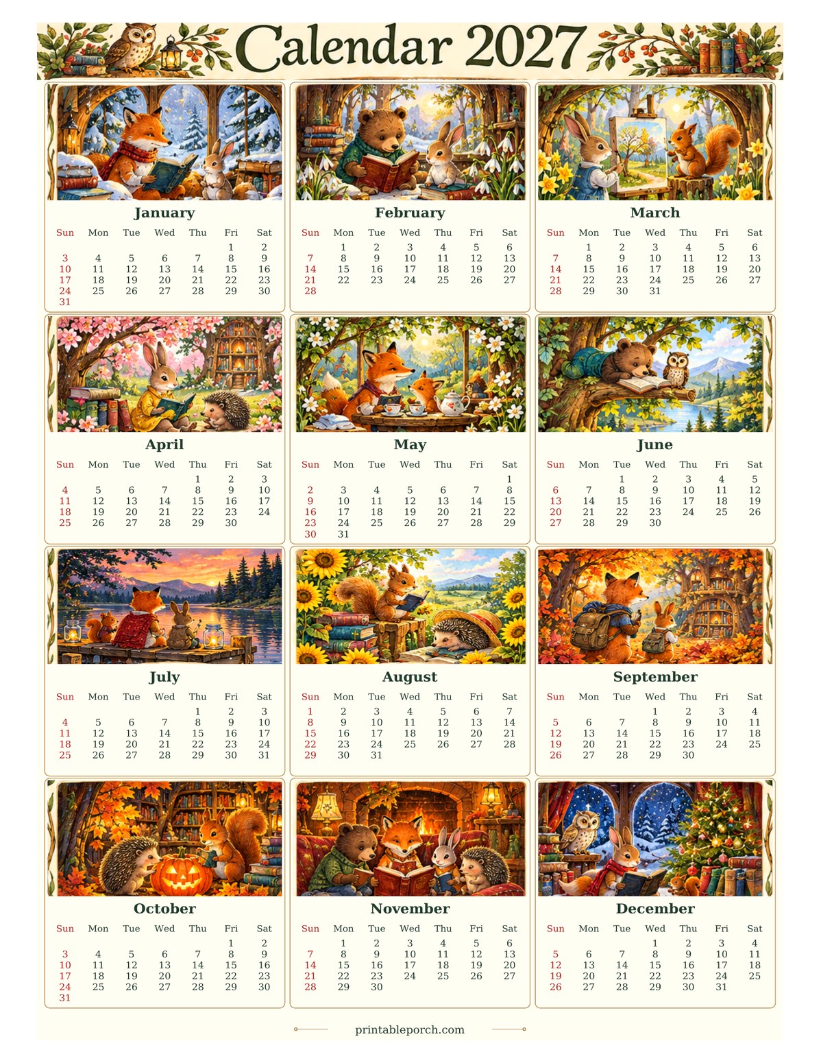 Vintage Calendar 2027 2027 Yearly Calendar - Woodland Library