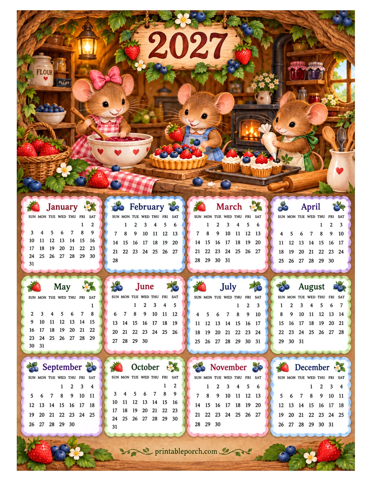 Woodland Animal 2027 Yearly Calendar - Berry Kitchen