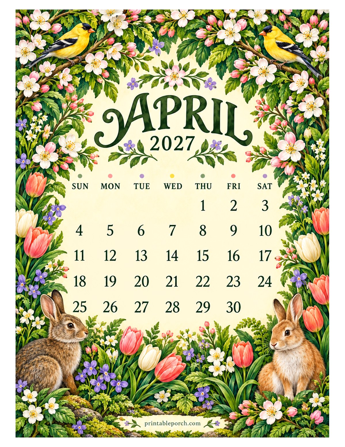 Woodland Hedgerow April 2027 Calendar