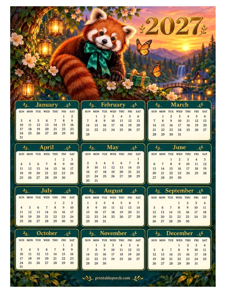 Woodland Animal 2027 Yearly Calendar - Red Panda Lanterns