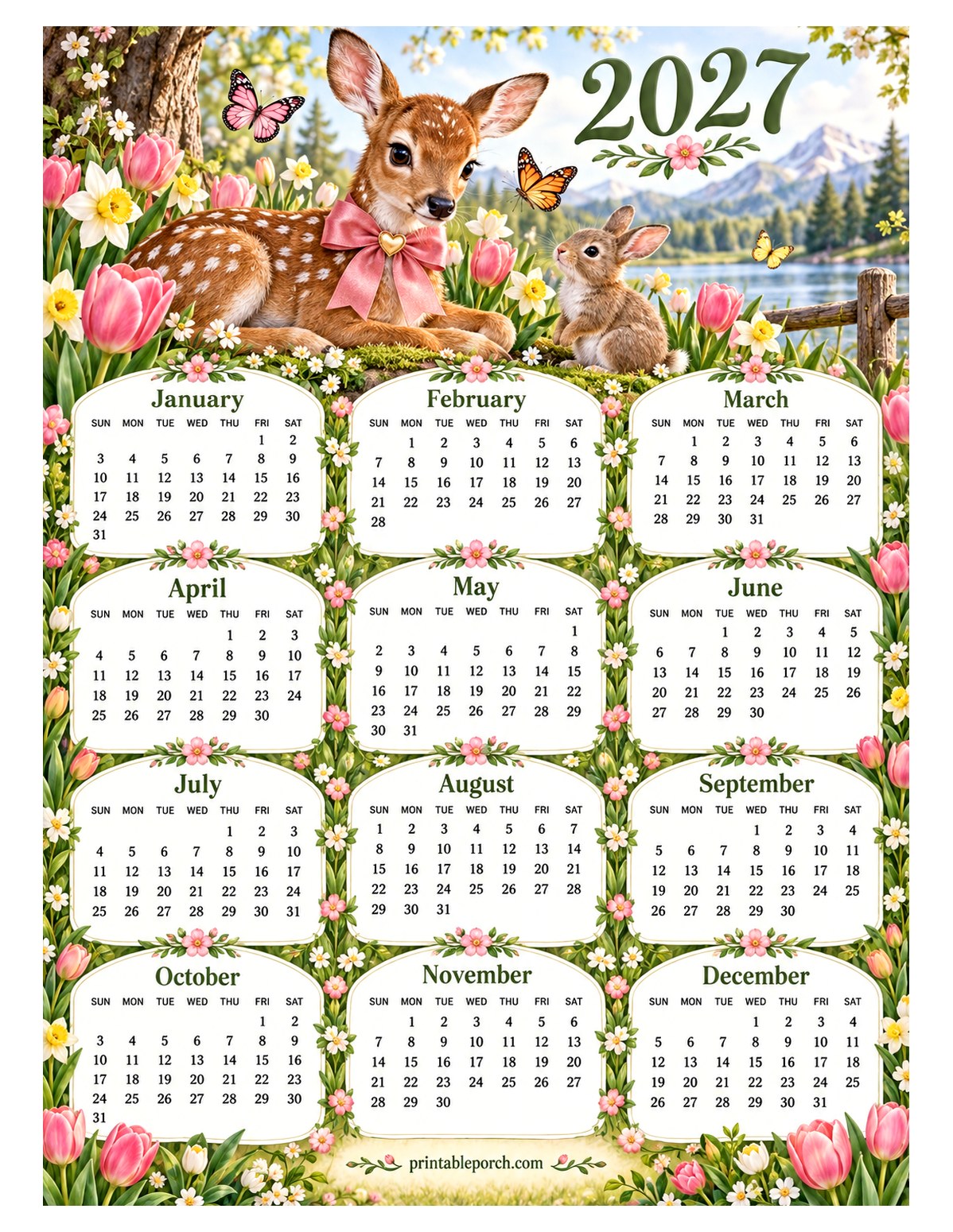 Woodland Animal 2027 Yearly Calendar - Spring Fawn