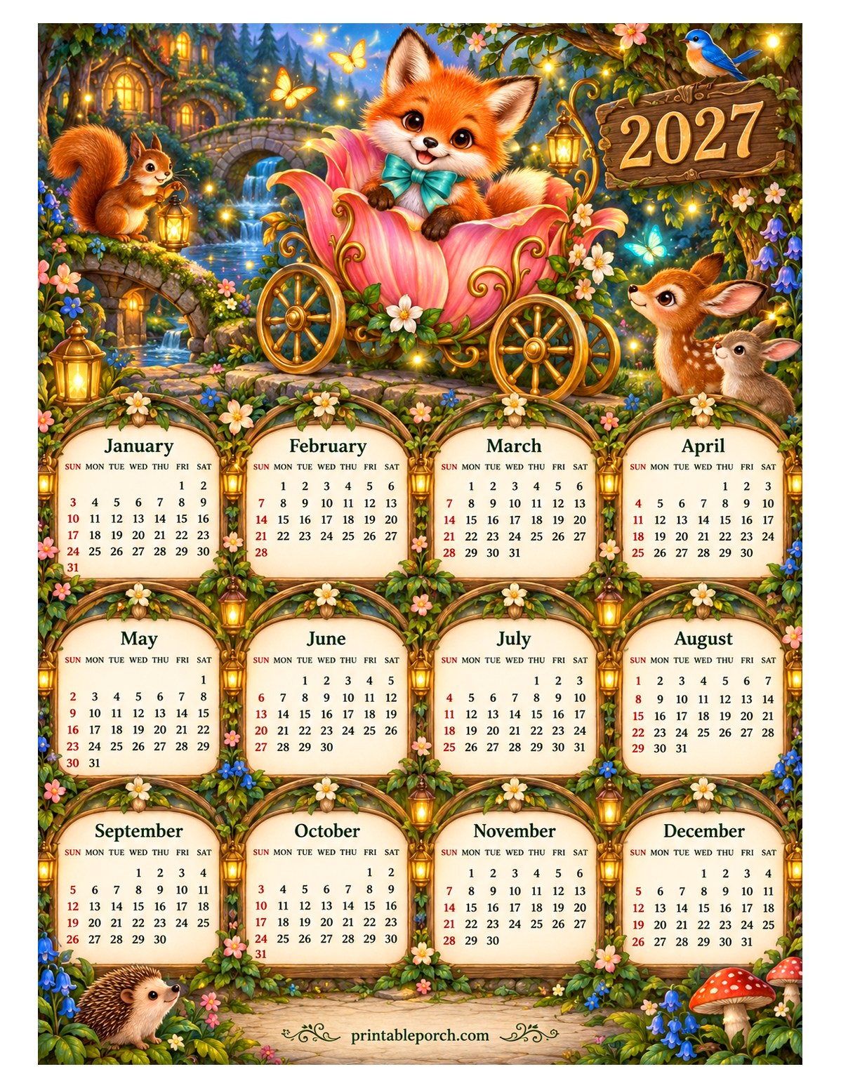 Woodland Animal 2027 Yearly Calendar - Tulip Carriage